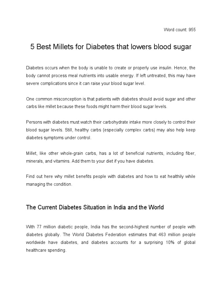 Top 5 Millets for Diabetes Management | PDF | Carbohydrates | Glycemic ...