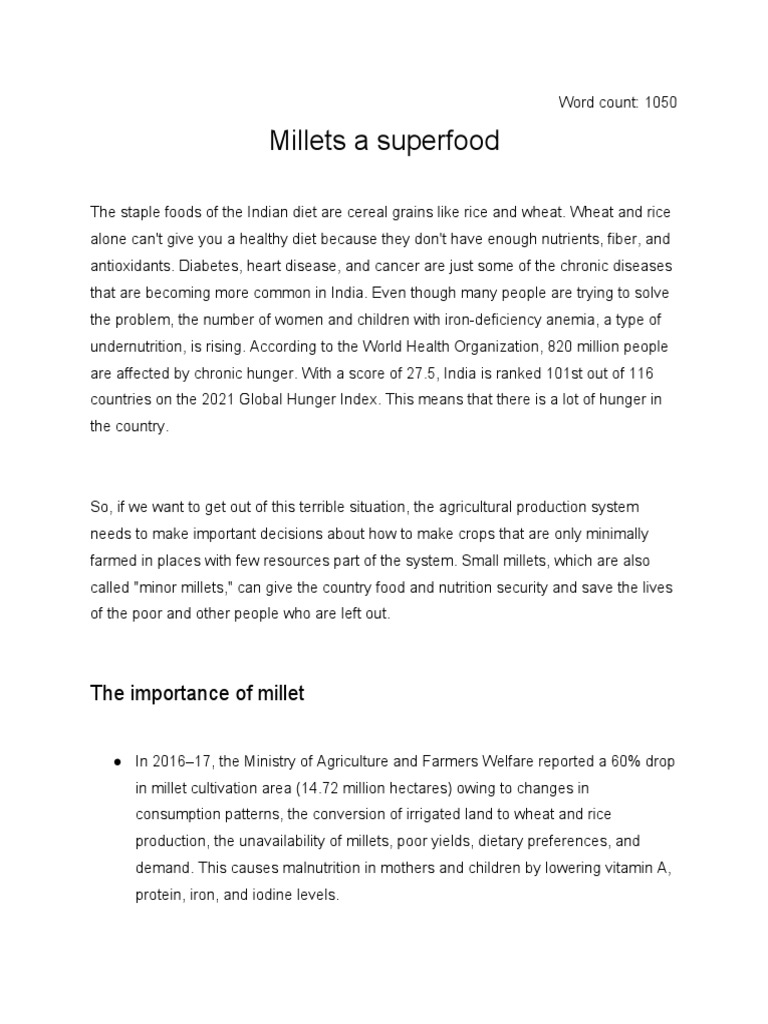 Millets: The Nutritional Superfood | PDF | Wheat | Agriculture