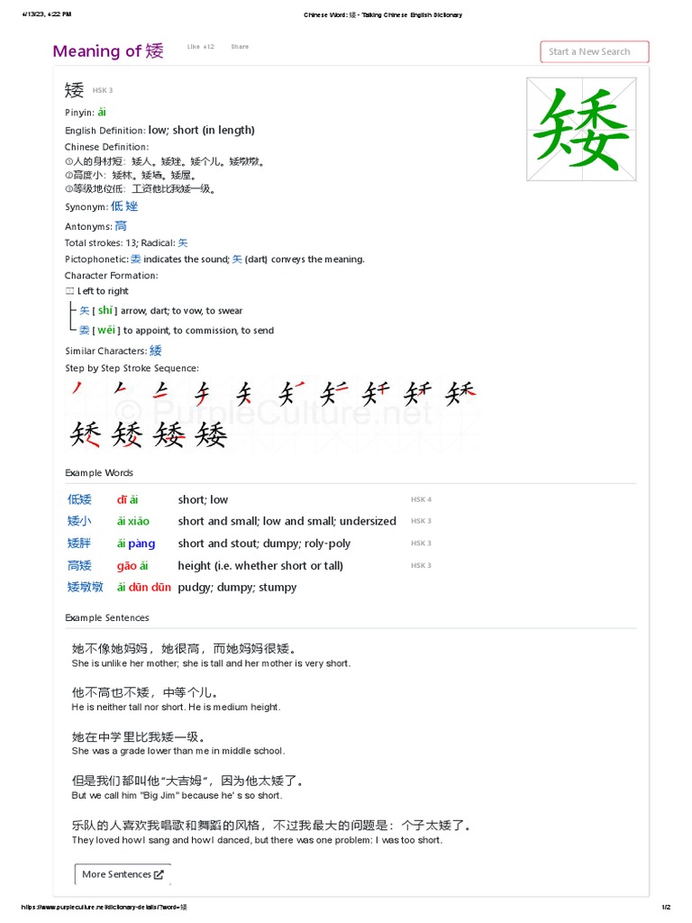 Chinese Word_ 矮 Talking Chinese English Dictionary PDF Languages