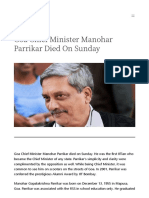 Goa Chief Minister Manohar Parrikar Died On Sunday - Tuu