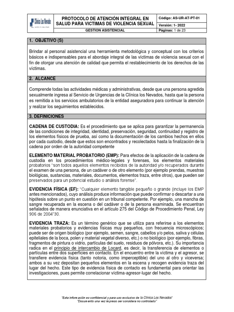 Protocolo de Atencion A Victimas de Violencia Sexual | PDF | Control de ...