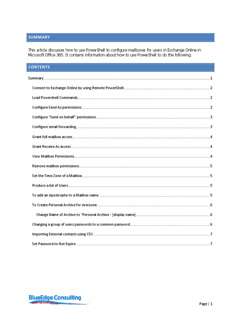 PowerShell Commands for Exchange Online | PDF | Microsoft Exchange ...