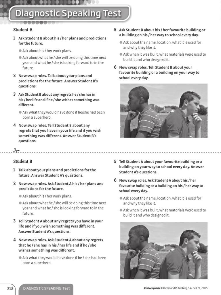 Achievers B1+ Diagnostic Test Speaking | PDF