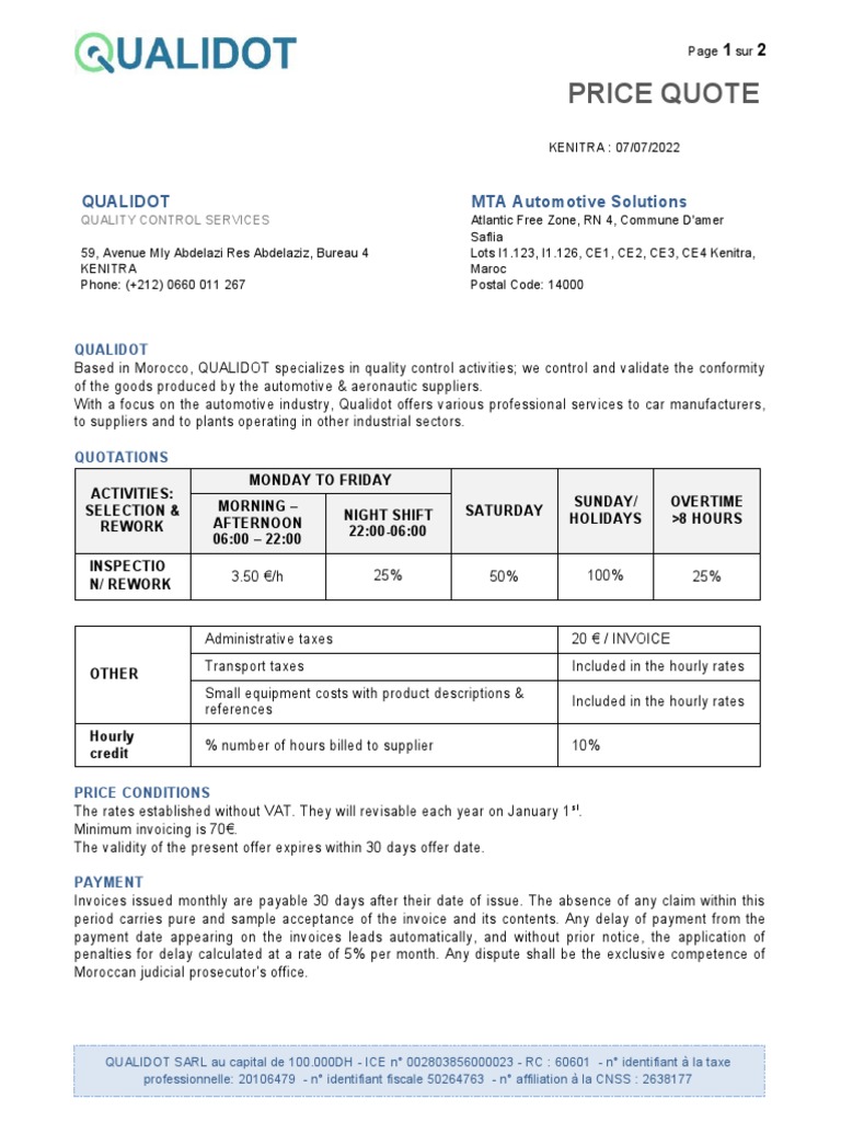 Qualidot Quality Control Price Quote | PDF | Invoice | Government