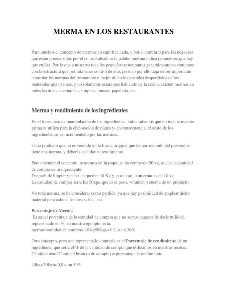 Control de Mermas en Restaurantes | PDF | Inventario | Alimentos