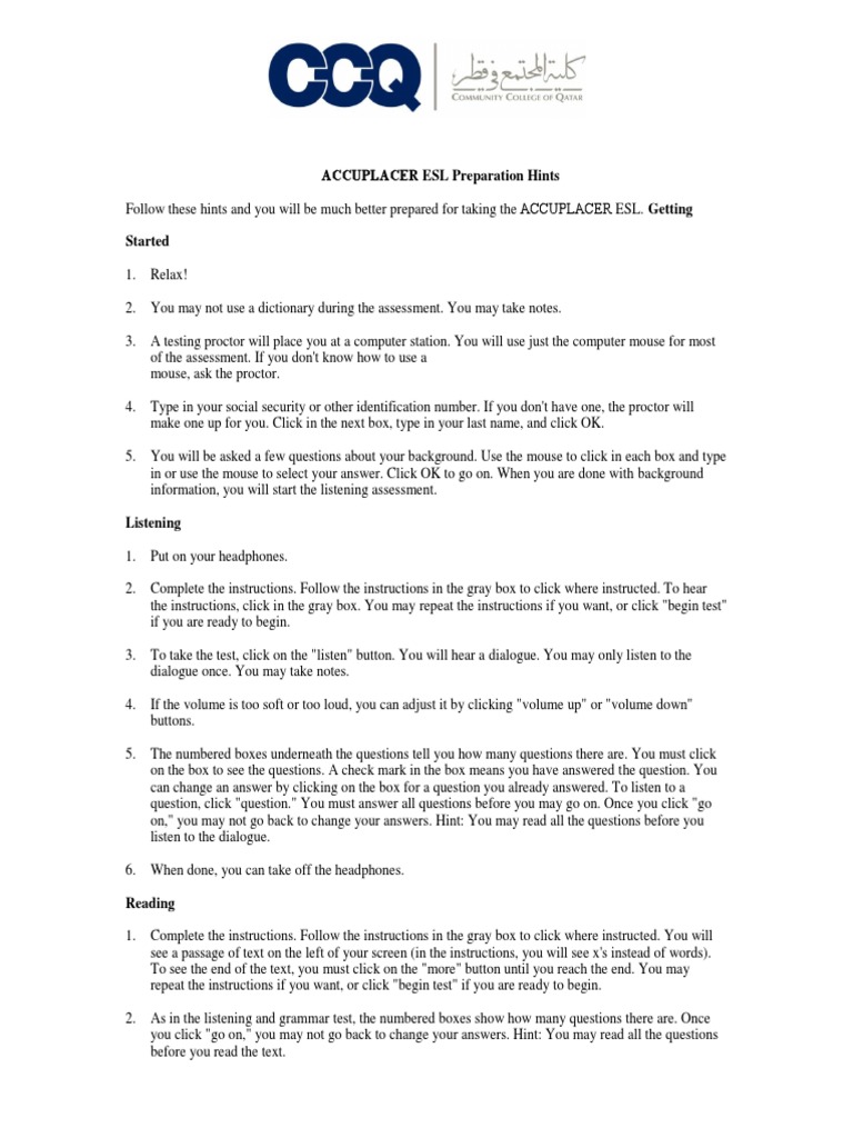 Compass Esl Preparation Hints PDF Question Cognition