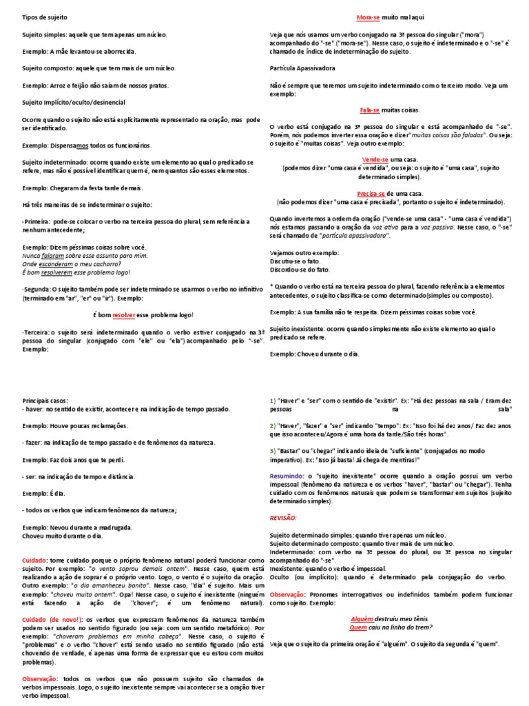 Tipos de Sujeito na Língua Portuguesa | PDF | Assunto (gramática ...
