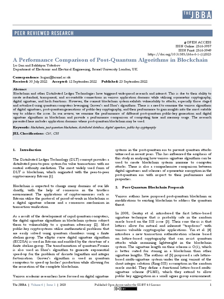 A Performance Comparison of Post Quantum Algorithms in Blockchain | PDF ...