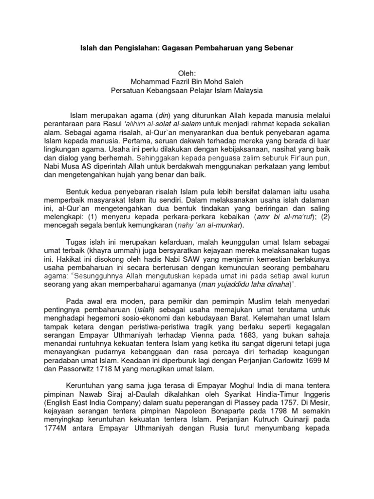 Islah Dan Pengislahan (Artikel Suara Mahasiswa | PDF