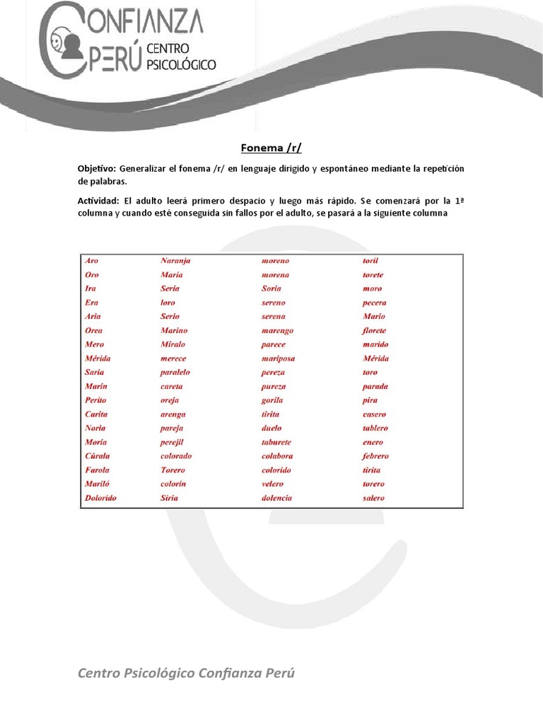 Ejercicios para pronunciar la /r/ | PDF