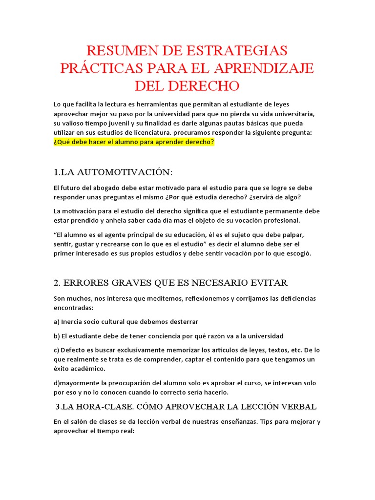 Estrategias Prácticas para Estudiantes de Derecho | PDF | Aprendizaje ...