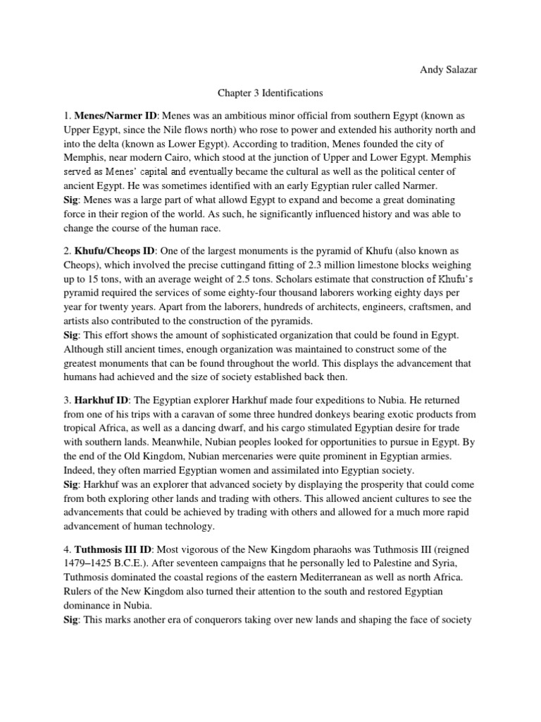 AP World Chapter 3 Identifications | PDF | Ancient Egypt | Akhenaten