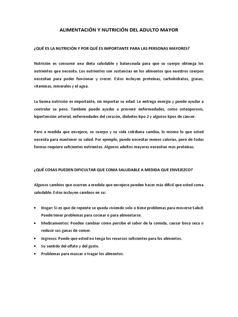 Nutrición Saludable para Adultos Mayores | PDF | Alimentos | Nutrición