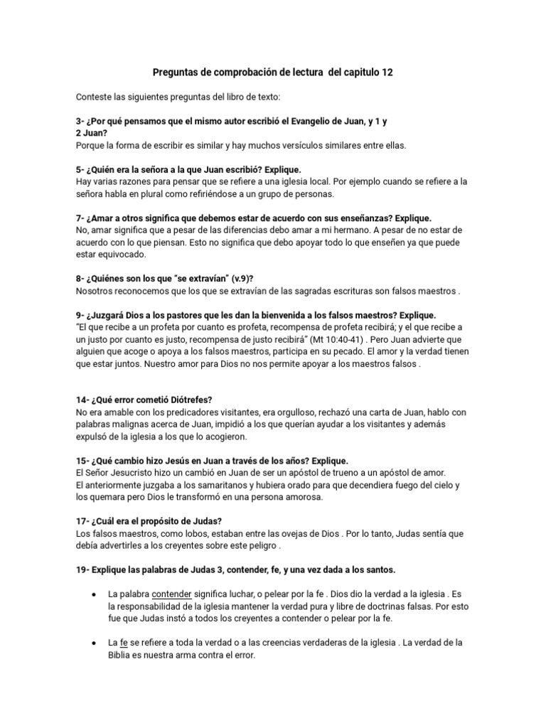 Preguntas sobre el Evangelio de Juan | PDF | Epístola De Judas ...