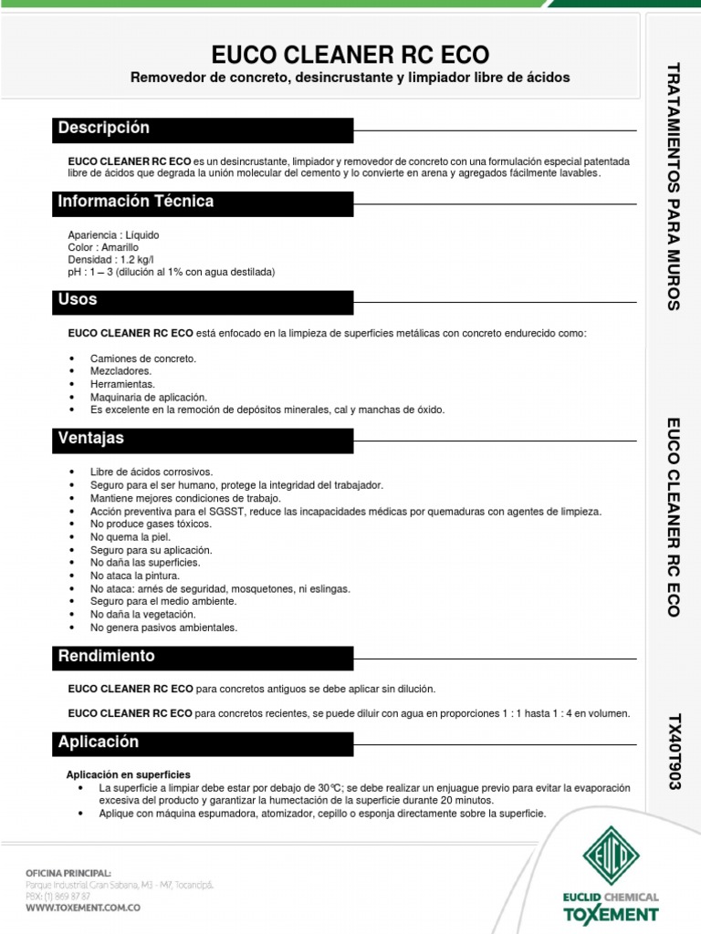 Euco Cleaner RC Eco PDF Agua Hormigón