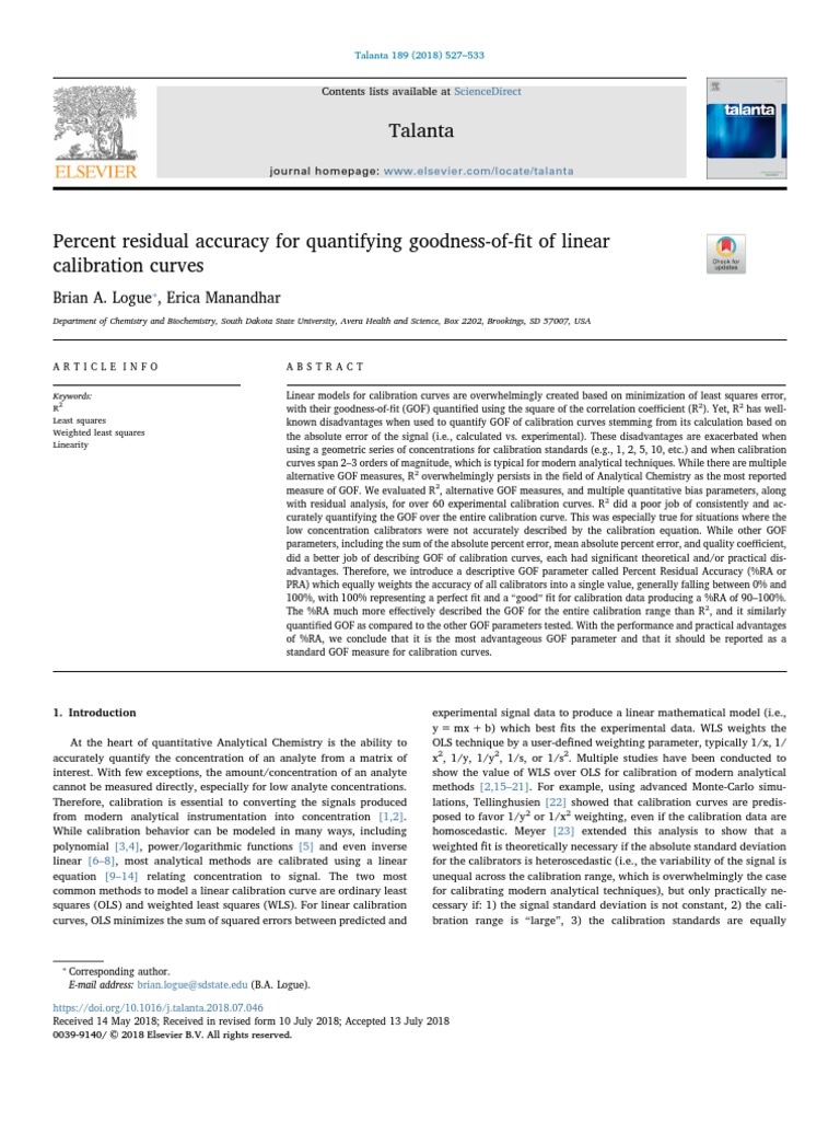 Percent Residual Accuracy for Calibration | PDF | Ordinary Least ...