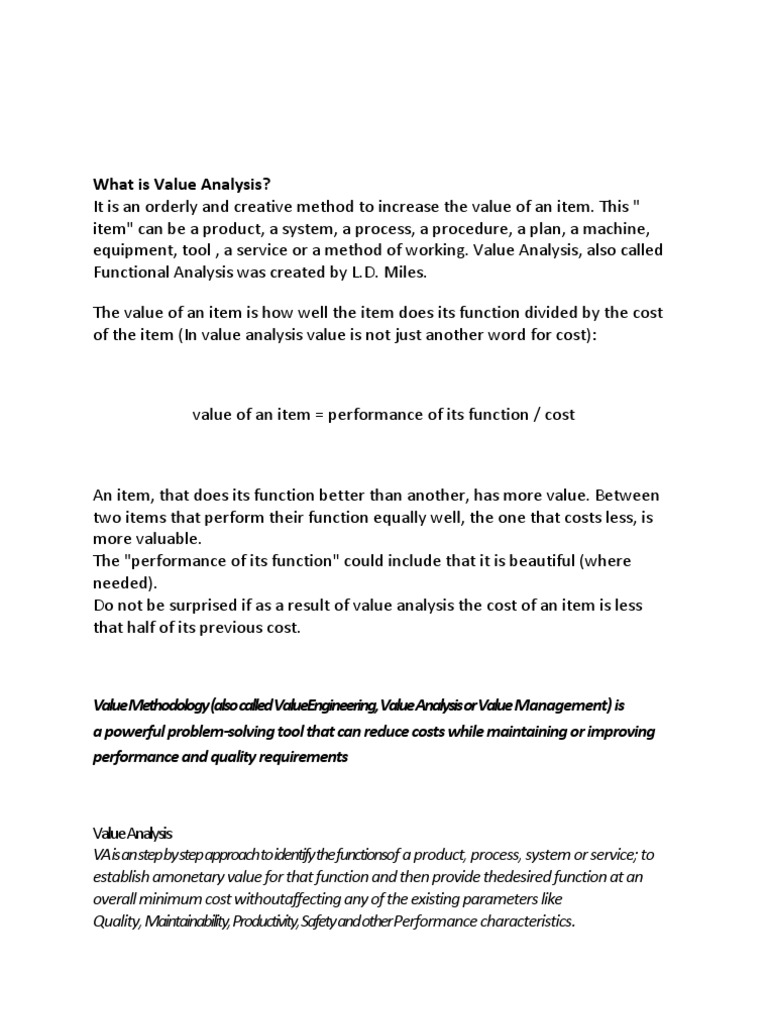 Value Analysis vs. Value Engineering | PDF | Value Chain | Strategic ...