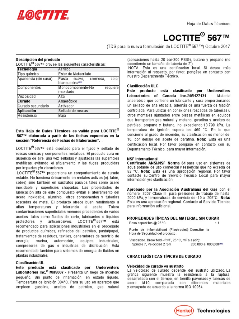 LOCTITE 567 Es - MX | PDF | Lubricante | Tornillo
