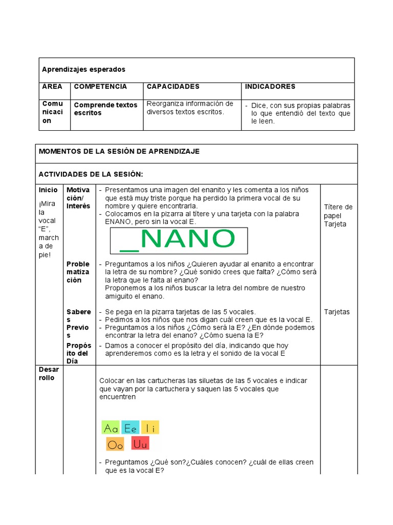 Actividades para aprender la vocal E | PDF