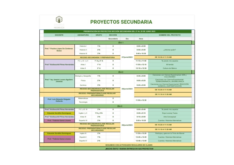 Cronograma - Proyectos Secundaria 3er Trimestre | PDF