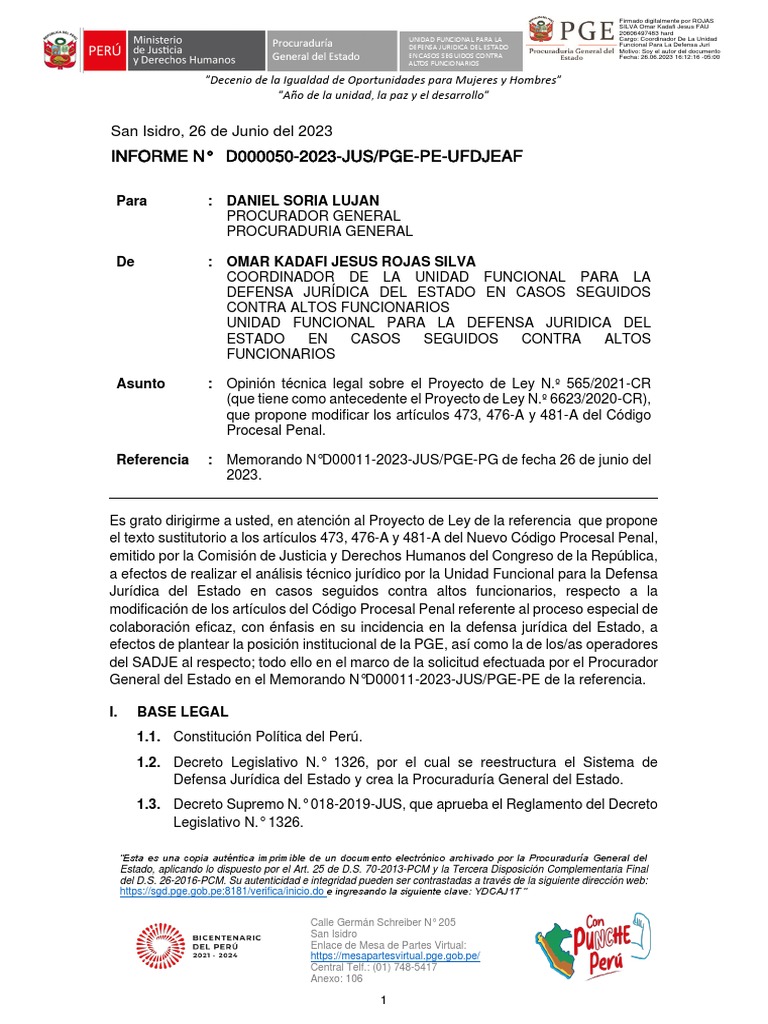Los argumentos de la Procuraduría para que el Ejecutivo observe la ley de colaboración eficaz