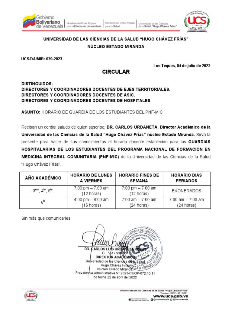 Horario de Guardia PNF-MIC UCS | PDF | Relaciones personales, crianza y ...