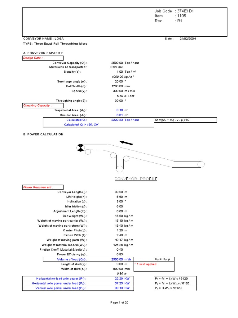 Mech Calculation of Conveyor PDF Belt (Mechanical) Stress (Mechanics)