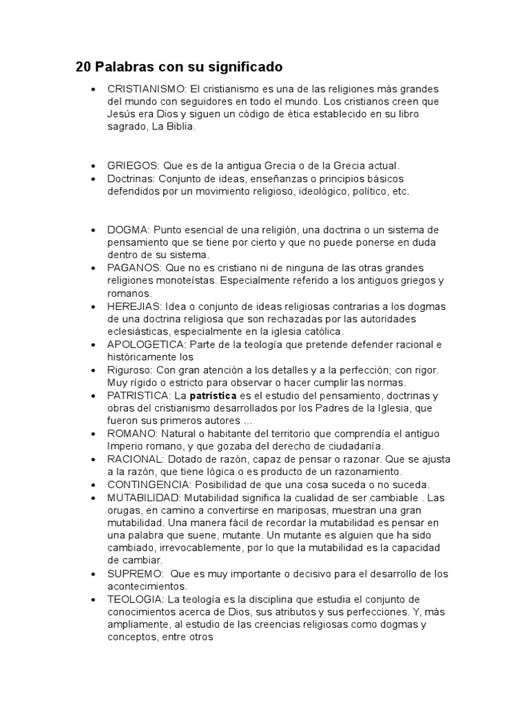 20 Palabras Con Su Significado | Descargar gratis PDF | Teología | Dogma