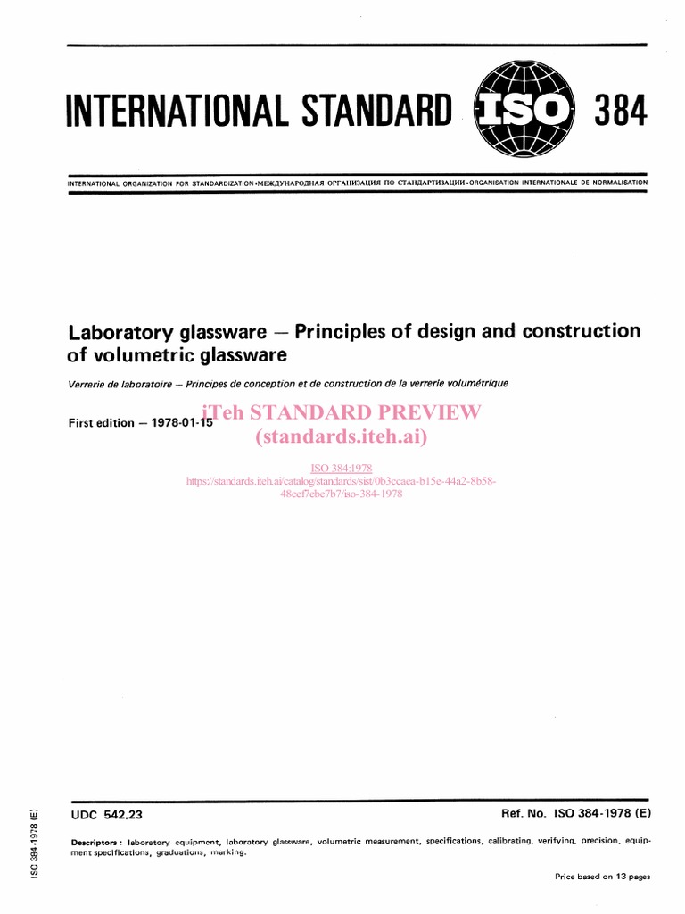 ISO 384: Volumetric Glassware Standards | PDF | Volume | International ...