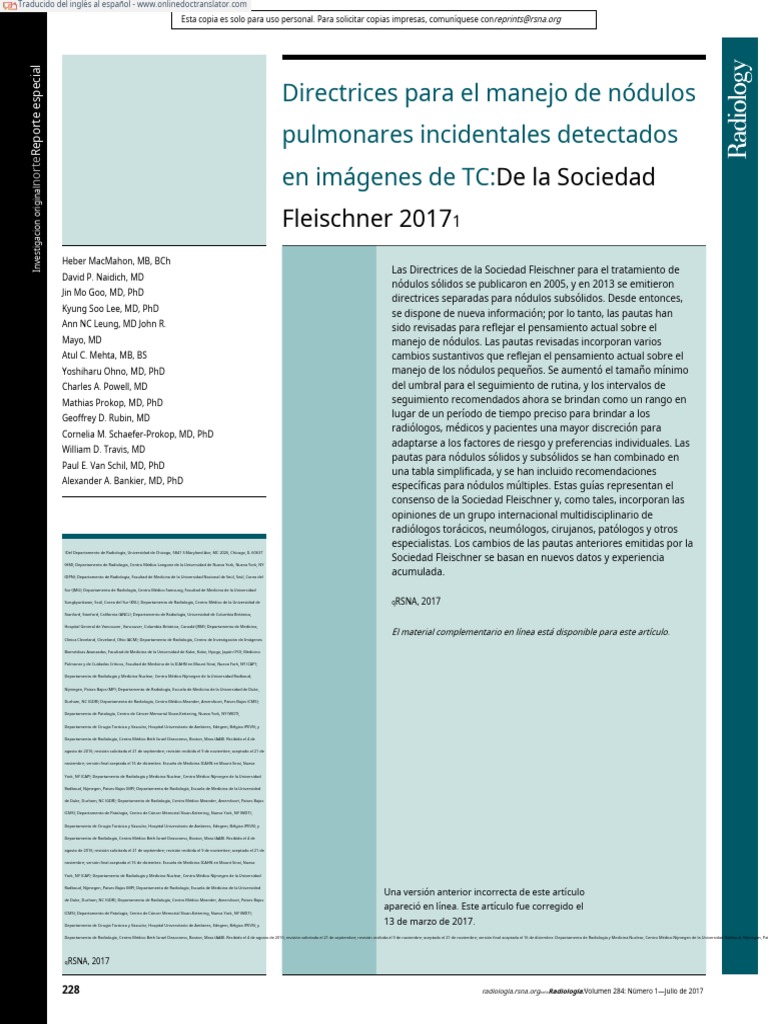 Guía Fleischner 2024: Nódulos Pulmonares | PDF | Cáncer | Cáncer de pulmón