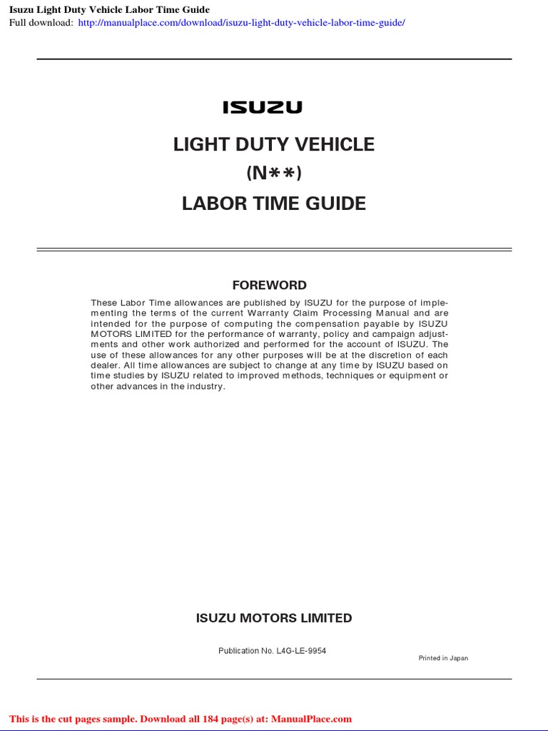 Isuzu Light Duty Vehicle Labor Guide | PDF | Medical Diagnosis ...