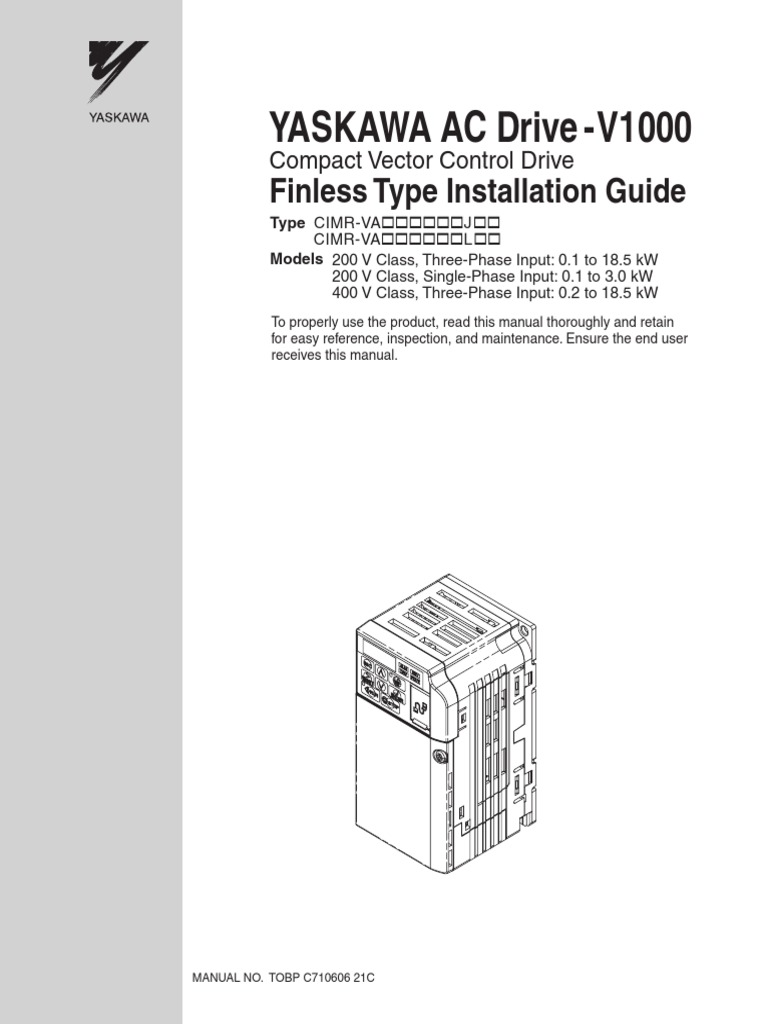 YASKAWA AC Drive V1000 Finless Type Installation Guide PDF