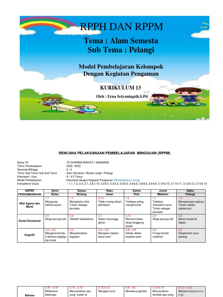 RPPH Tema Alam Semesta: Pelangi TK | PDF