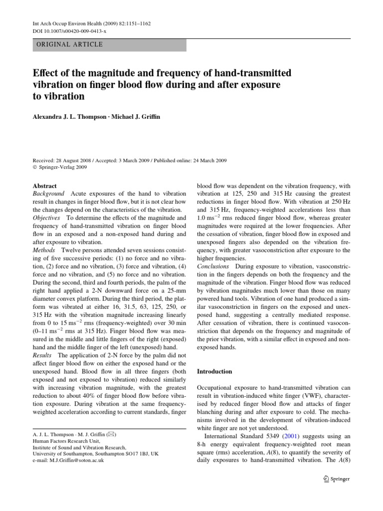 Vibration Effects on Finger Blood Flow | PDF | Frequency | Physical ...
