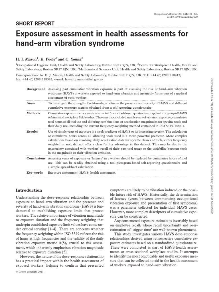 Exposure assessment in health assessments for HAVS PDF Receiver