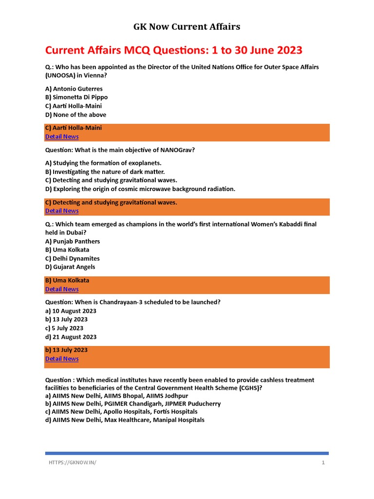 Current Affairs MCQs: June 2023 | PDF | Aerospace