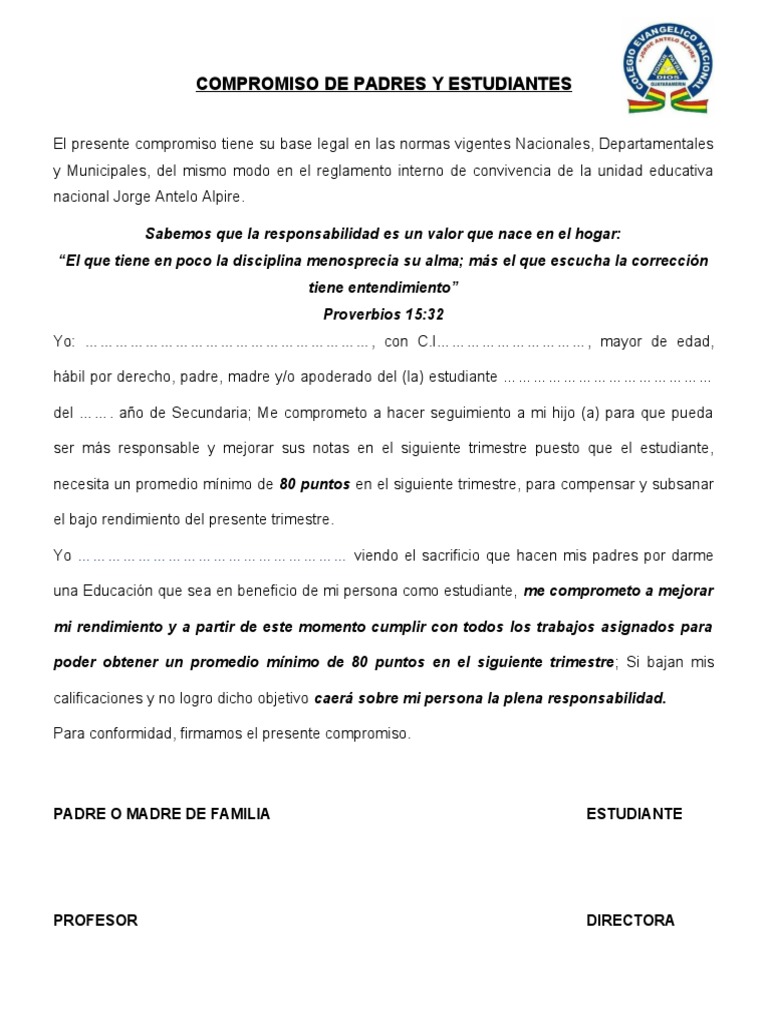 Compromisos de Padres y Estudiantes | PDF