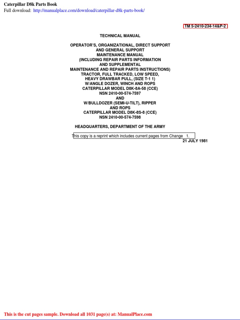 Caterpillar d8k Parts Book | PDF | Tractor | Pump