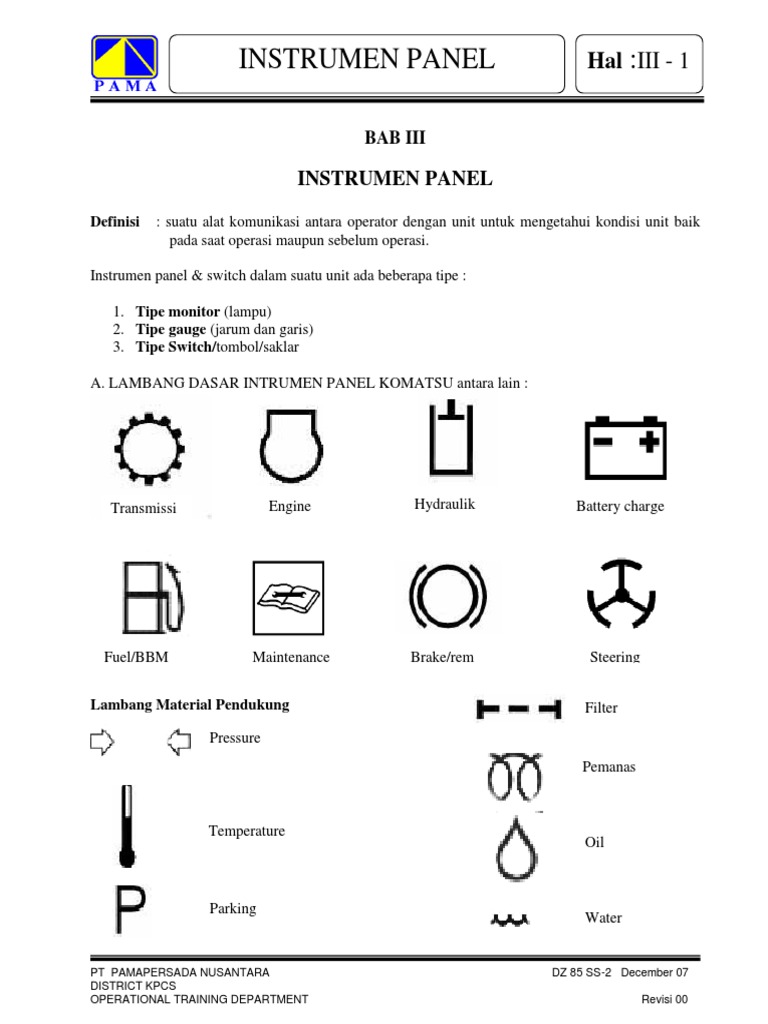 Simbol dan Fungsi Panel Alat Berat | PDF
