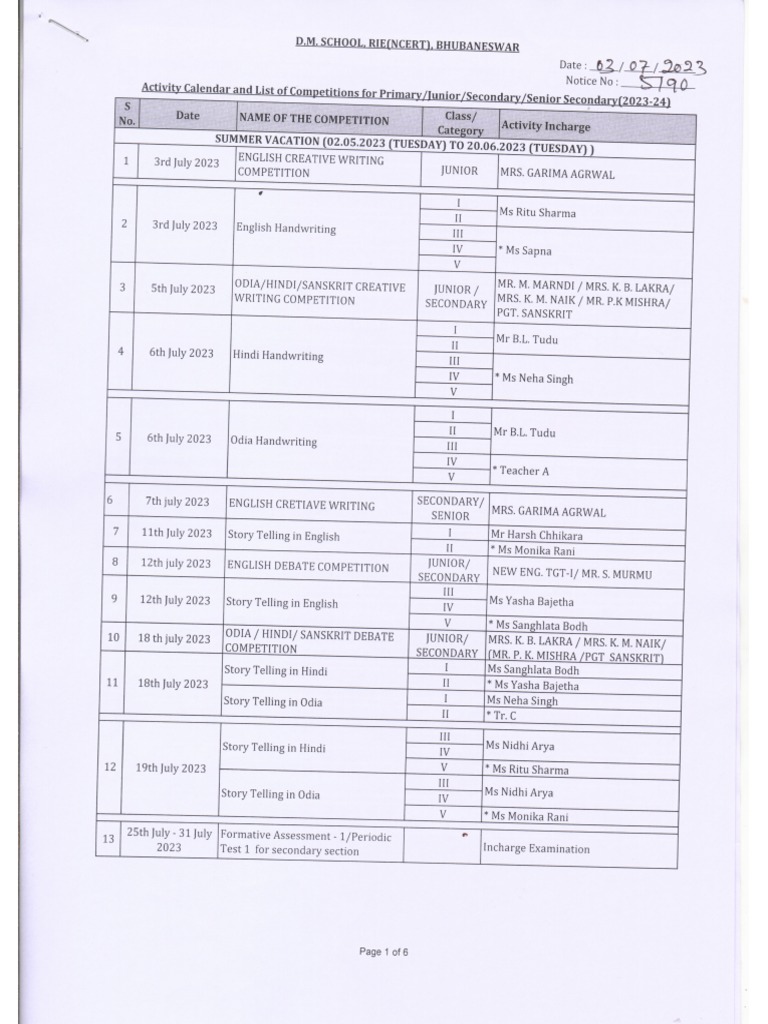 Activity Calender 2023 | PDF