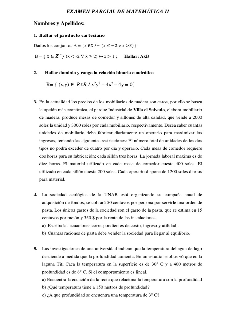 Examen Parcial de Matemáticas II | PDF