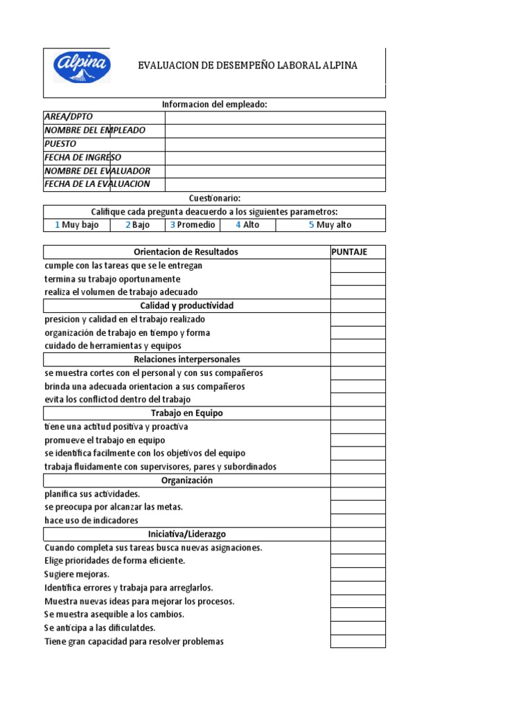 Ejemplo de Evaluación de Desempeño Laboral | PDF | Evaluación | Business