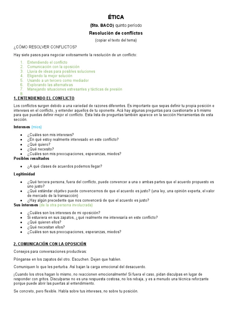 ÉTICA Resolución de Conflictos | PDF | Mediación | Creatividad