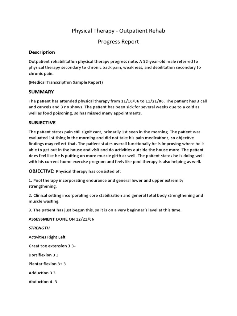 Physical Therapy Progress Report1 PDF Anatomical Terms Of Motion