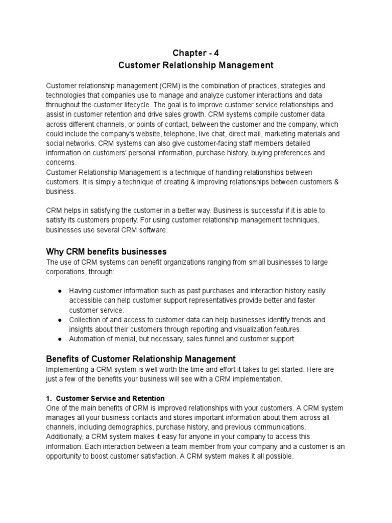 Benefits of Customer Relationship Management | PDF | Customer ...