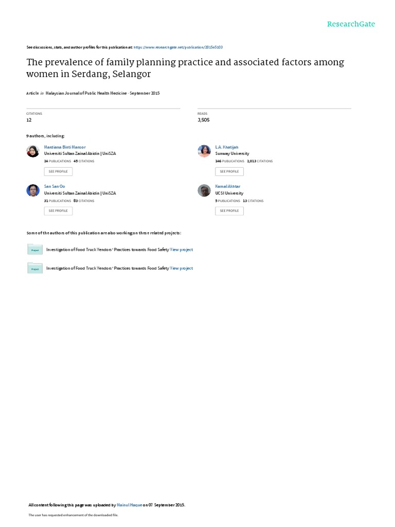 The Prevalence of Family Planning Practice and Associated Factors Among