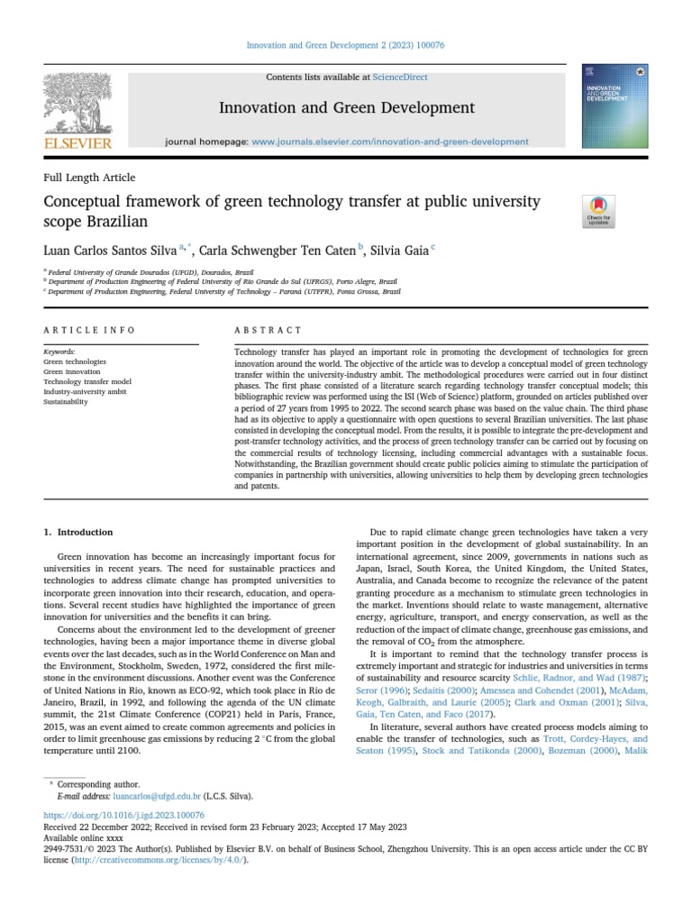 Green Tech Transfer in Brazilian Universities | PDF | Innovation ...