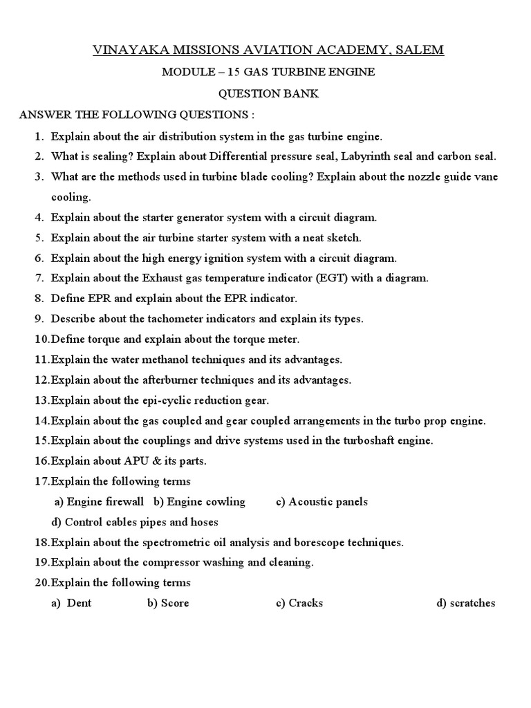 Jet Engine - Ii Sem Test Question Paper Without Answer | PDF | Gas ...