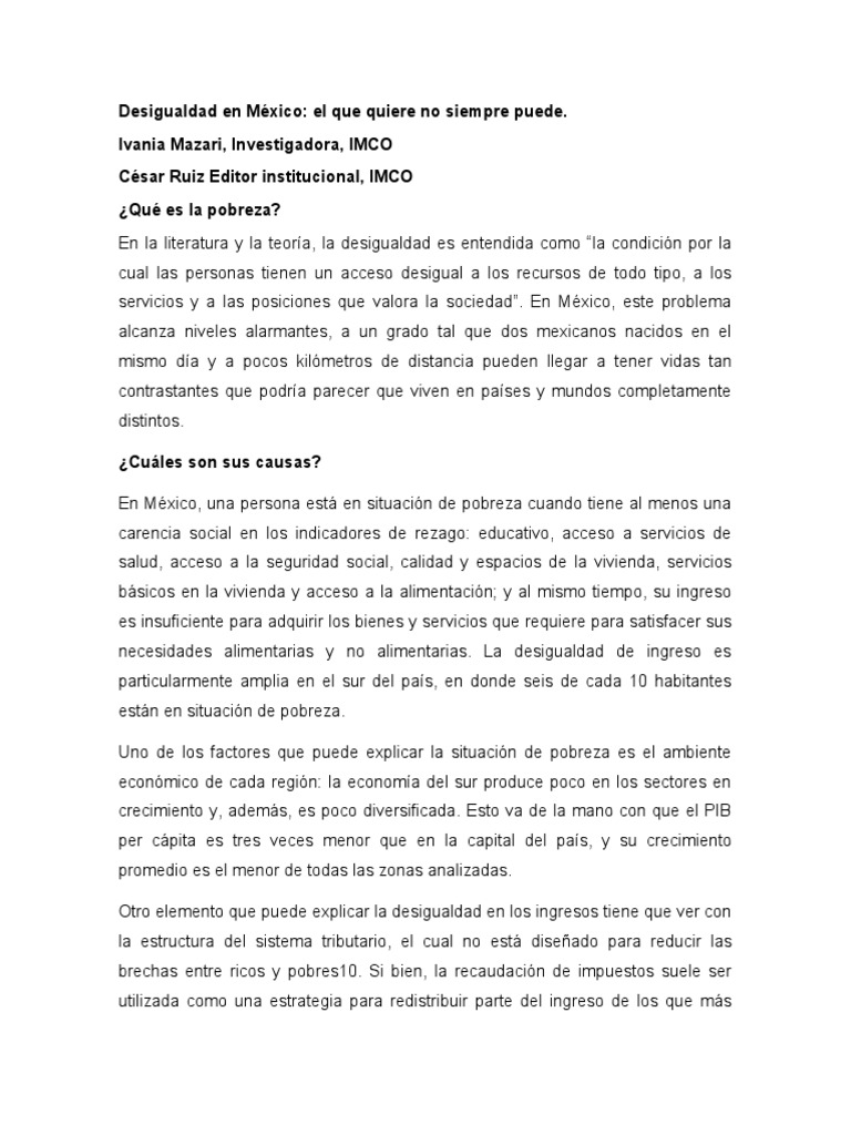 Desigualdad social en México: causas y propuestas | PDF | Desigualdad ...