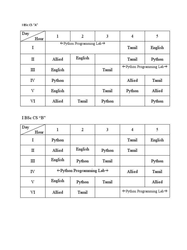 Primary School Class Timetable 2023
